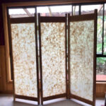 3 panel screen with opaque silk fibres and wooden frames